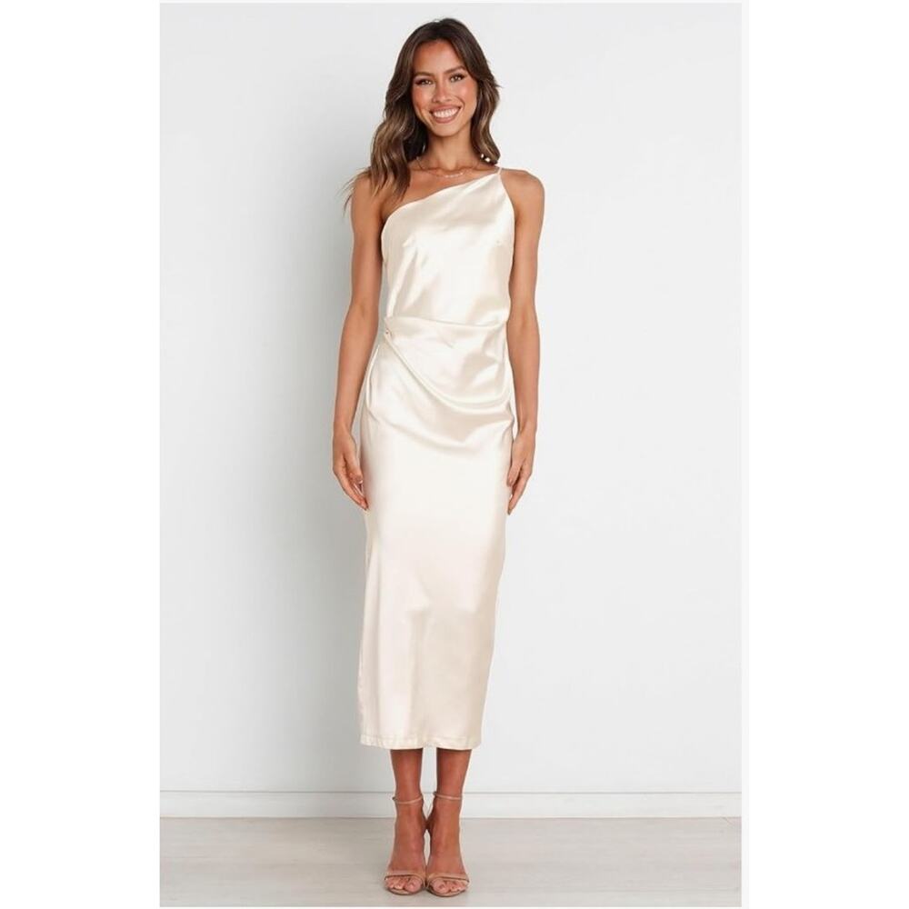 #158 MSRP $99 NWT PETAL & PUP LUELLA ONE-SHOULDER SATIN MIDI DRESS ♡SIZE 14♡